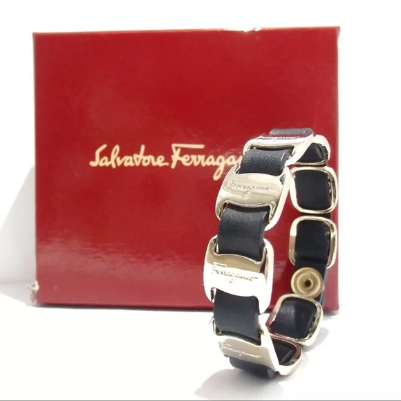 AUTH Salvatore Ferragamo Gancini Leather Bracelet